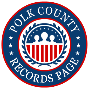 A round red, white, and blue logo with the words 'Polk County Records Page' for the state of Florida.
